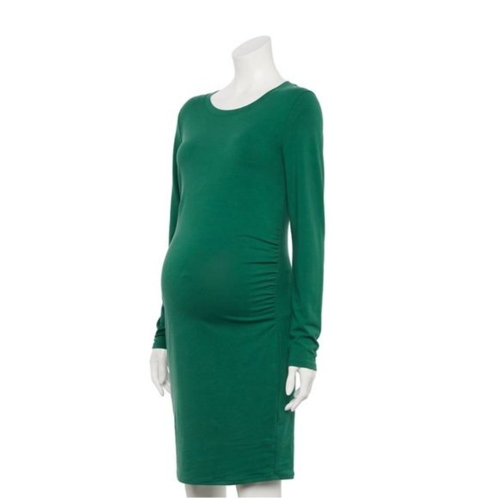 NWT Sonoma Maternity Everyday Long Sleeve T-Shirt Dress Green Size S Size L